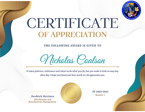 Certificate of Appreciation